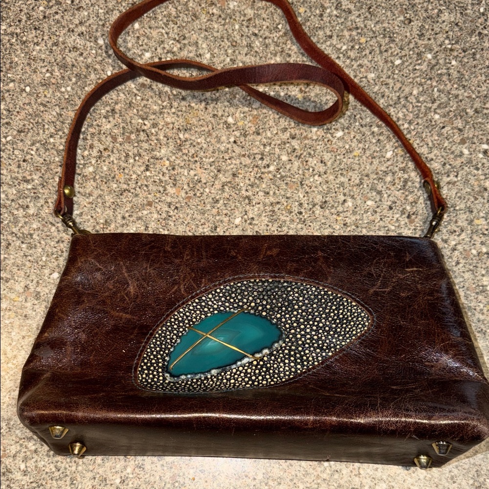 Add libb designs custom leather agate slice rock purse
